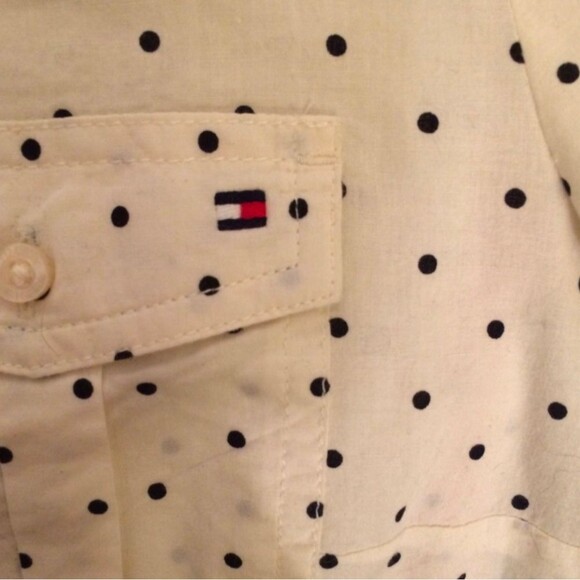 Tommy Hilfiger Med Blouse Top Button Down Shirt Cream / Black - Picture 6 of 6